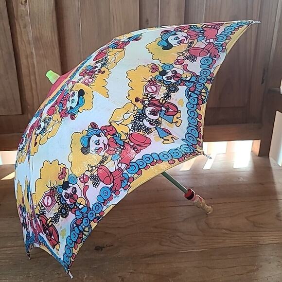 Vintage Disney Pinocchio China Children's Cloth Umbrella Kokeshi Handle 60s RARE - Picture 1 of 16